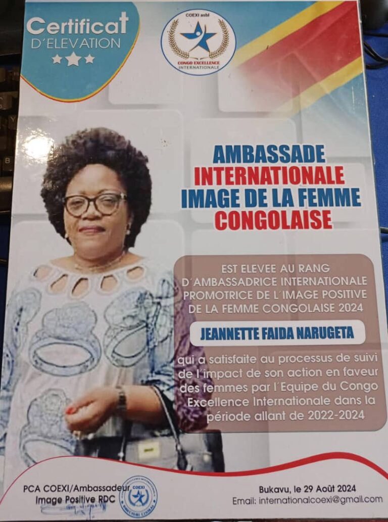 Sud-Kivu : Pour ses actions entrepreneuriales, la patronne de la Fondation F3, Jeannette Narugeta, primée par Congo Excellence